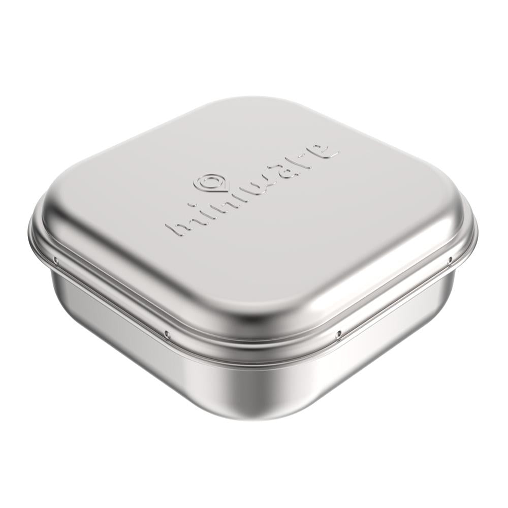 Miniware Grow Bento in Chrome with 2 silipods in Peach