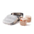 Miniware Grow Bento in Chrome with 2 silipods in Peach