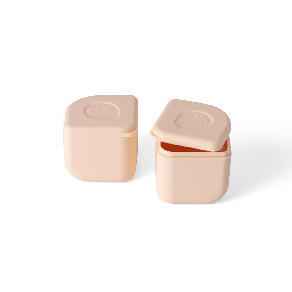Miniware Grow Bento in Chrome with 2 silipods in Peach