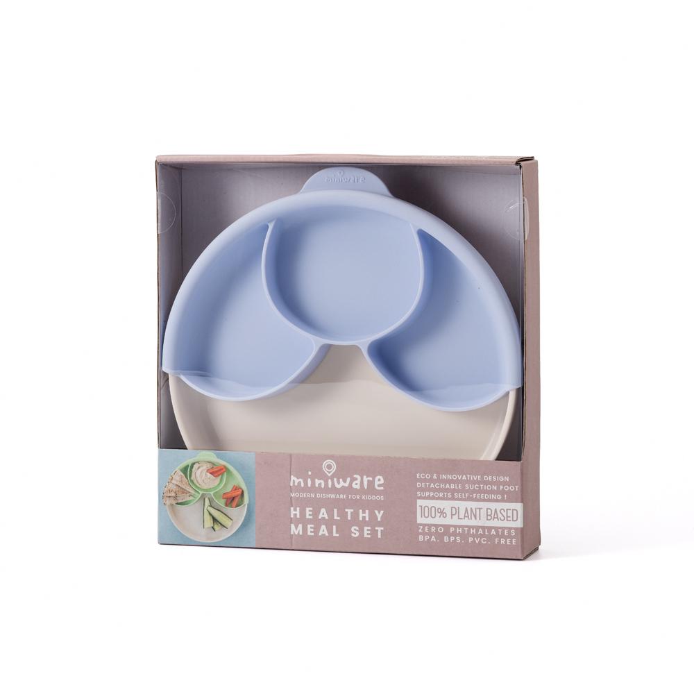 Miniware Healthy Meal Set - PLA Smart Divider Suction Plate in Vanilla + Silicone Divider in Lavender