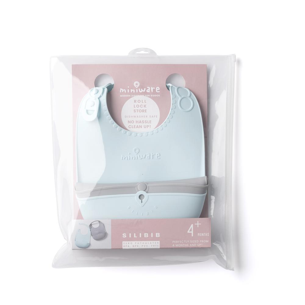 Miniware Roll &amp; Lock bib (Set of 2) - Silicone Bib in Aqua + Grey