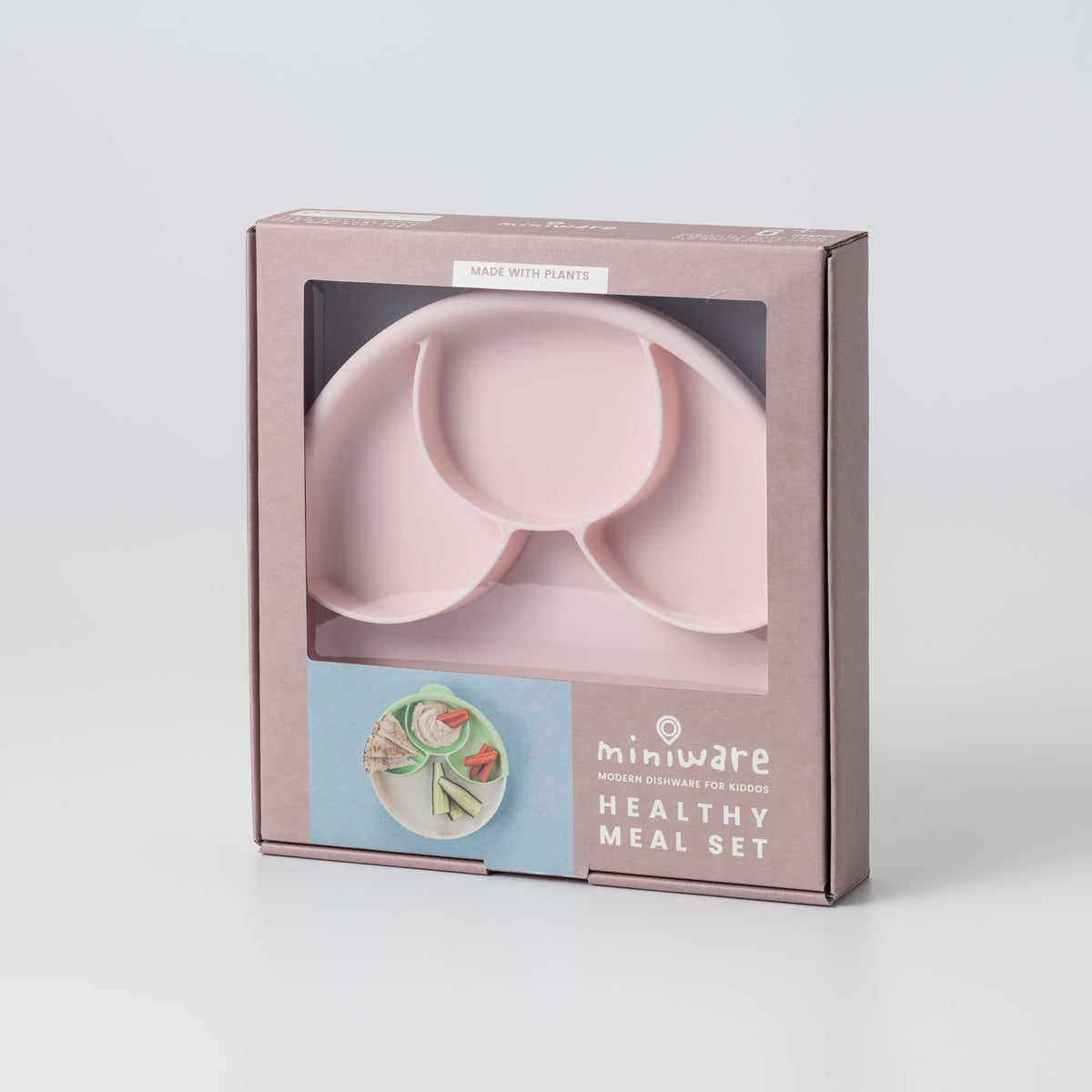 Miniware Healthy Meal Set - PLA Smart Divider Suction Plate + Silicone Divider in Cotton Candy