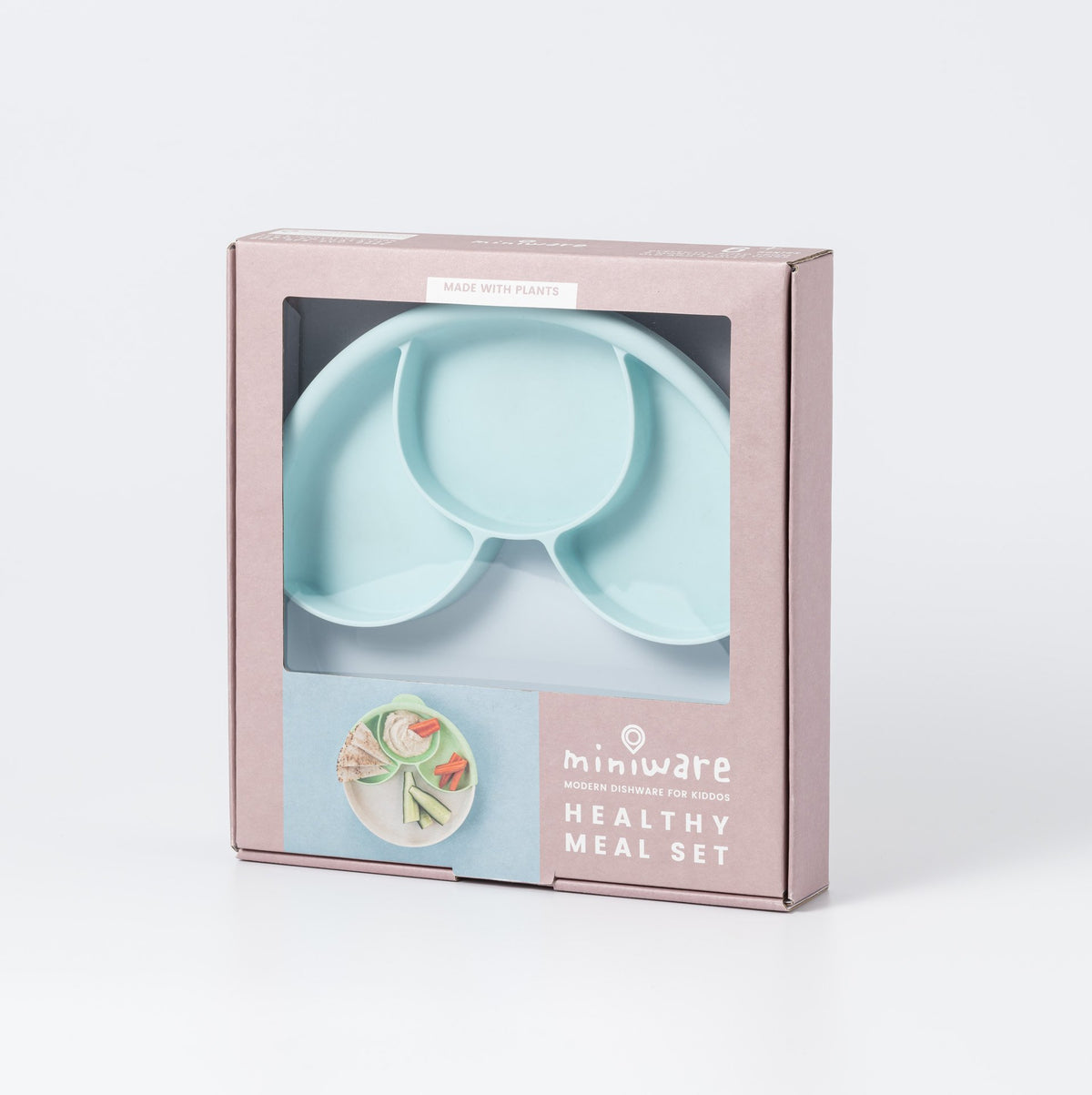 Miniware Healthy Meal Set - PLA Smart Divider Suction Plate + Silicone Divider in Aqua