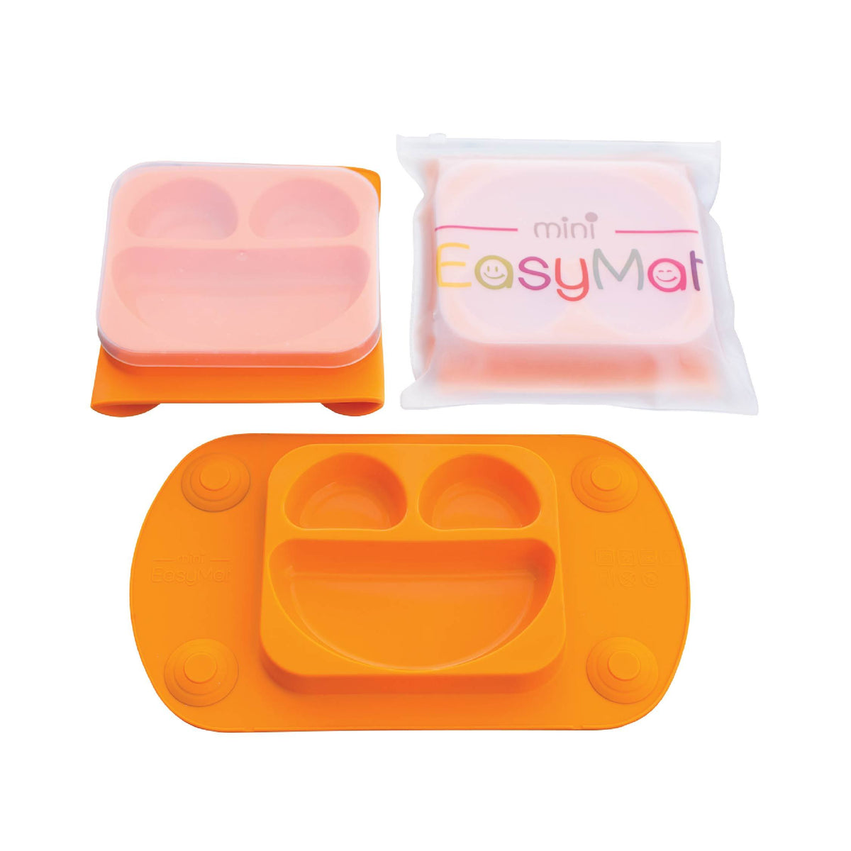 EasyTots EasyMat Mini 可摺疊防滑矽膠餐盤套裝 - Orange