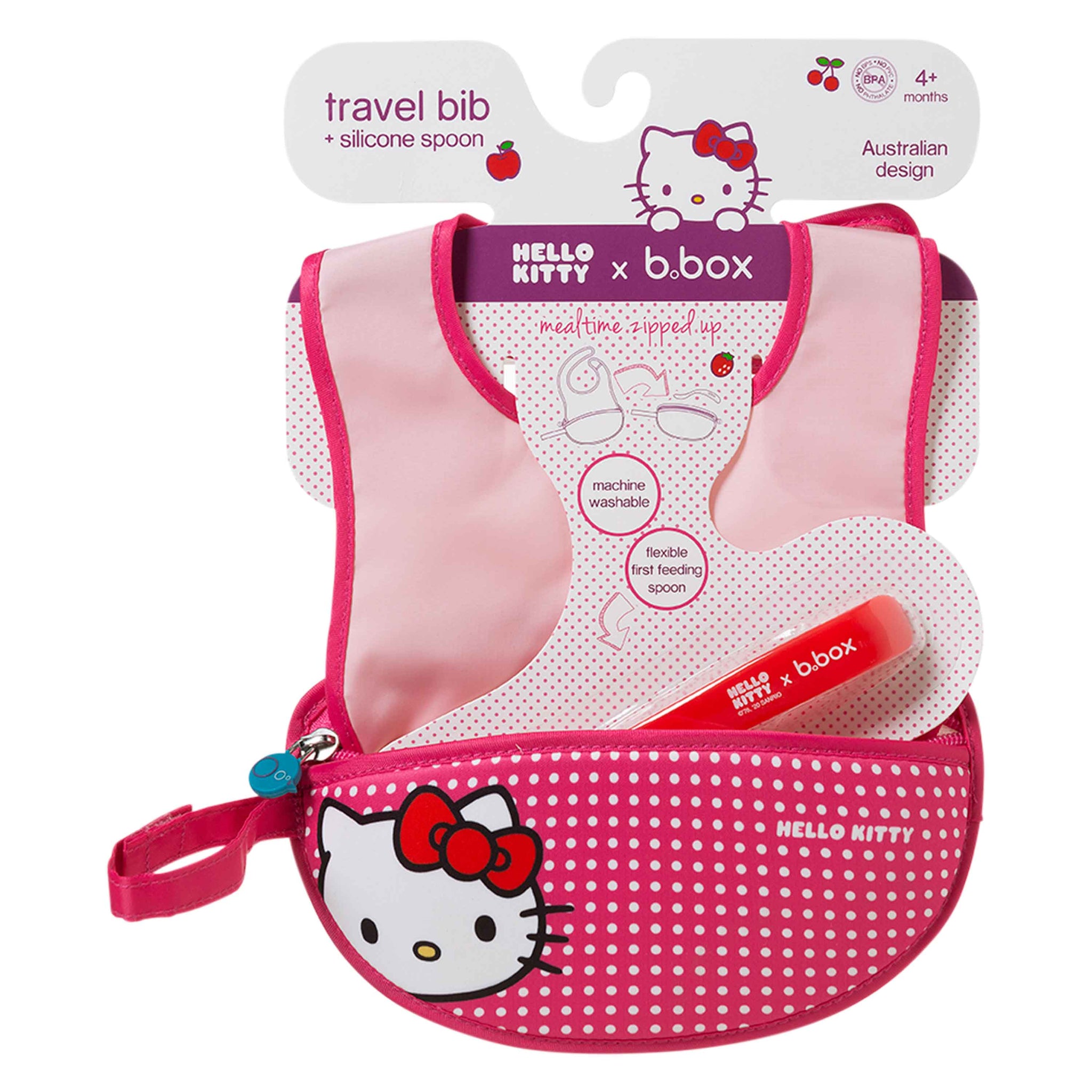 x Hello Kitty Travel Bib with Spoon Pop Star Mighty Rabbit