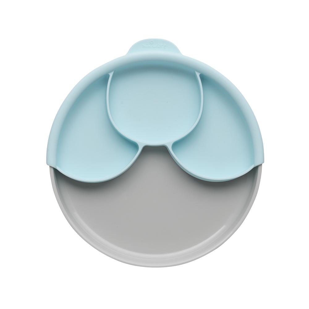 Miniware Healthy Meal Set - PLA Smart Divider Suction Plate in Grey + Silicone Divider in Aqua