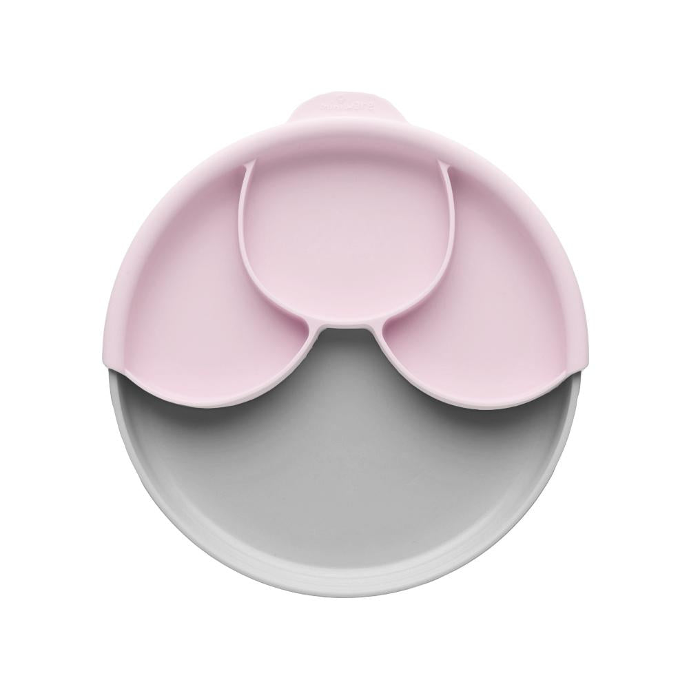 Miniware Healthy Meal Set - PLA Smart Divider Suction Plate in Grey + Silicone Divider in Cotton Candy