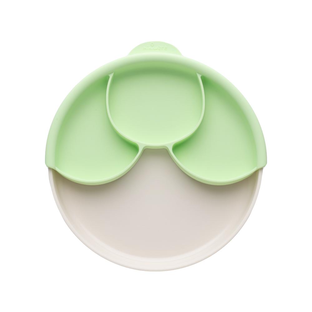 Miniware Healthy Meal Set - PLA Smart Divider Suction Plate in Vanilla + Silicone Divider in Keylime