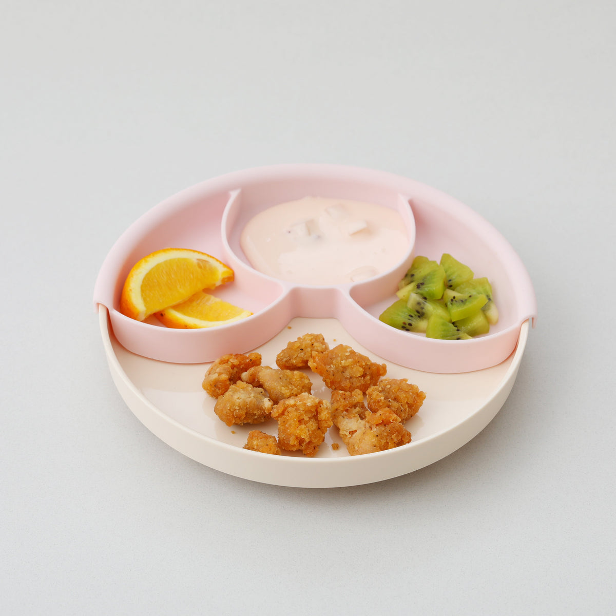 Miniware Healthy Meal Set - PLA Smart Divider Suction Plate in Grey + Silicone Divider in Cotton Candy