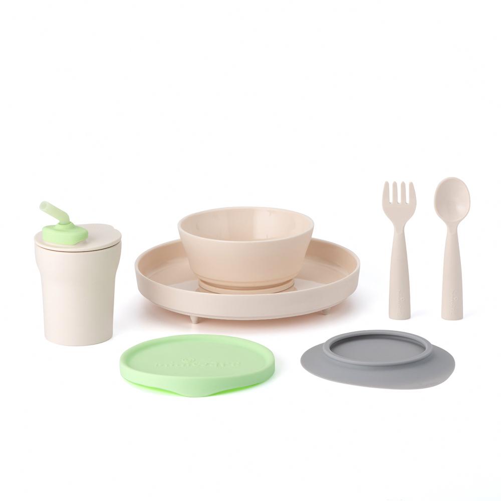 Miniware Little Foodie - PLA Suction Bowl + Plate + Cutlery Set + Silicone Cover in Key Lime + Sippy Cup Set