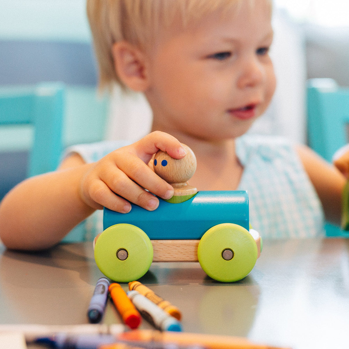 Tegu Magnetic Racers Teal Racer Wooden Blocks