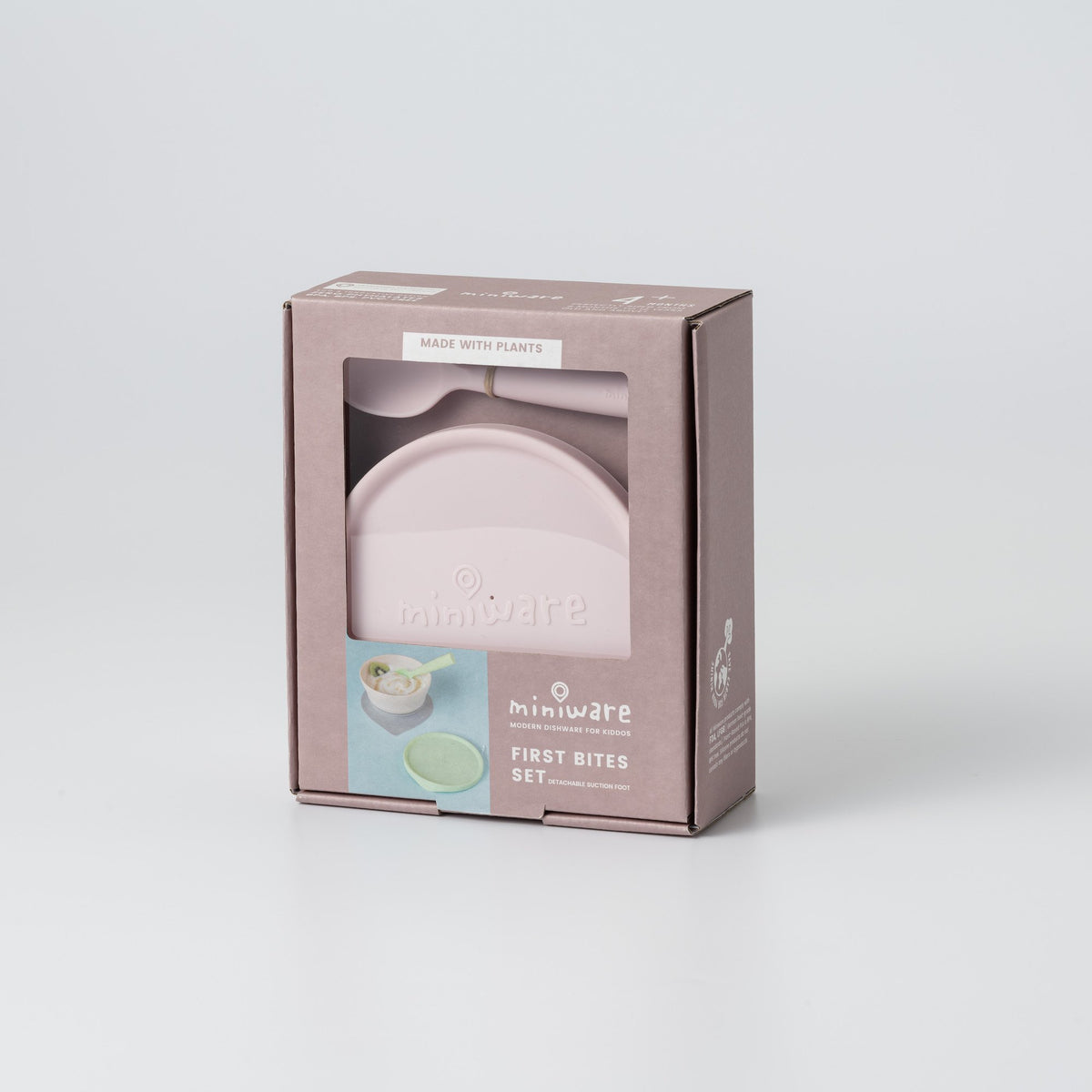 Miniware First Bite Set - PLA Cereal Suction Bowl + Silicone Spoon and Cover in Cotton Candy