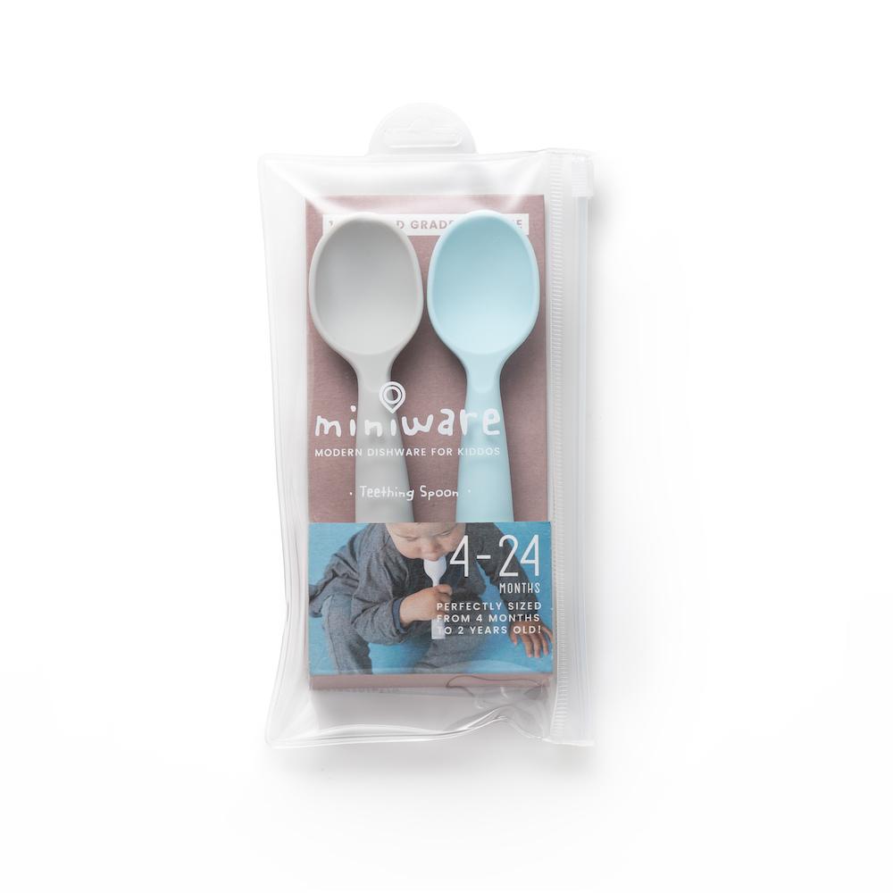 Miniware Silicone Teething Spoon Set - Gray & Aqua