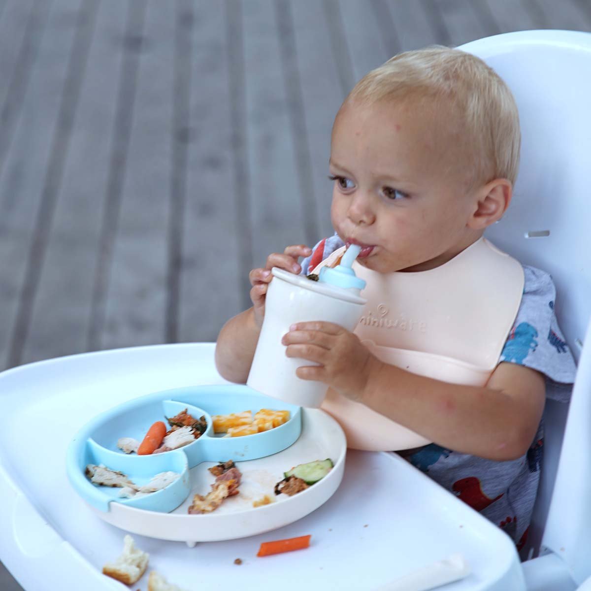 Miniware Roll &amp; Lock bib (Set of 2) - Silicone Bib in Cotton Candy + Grey