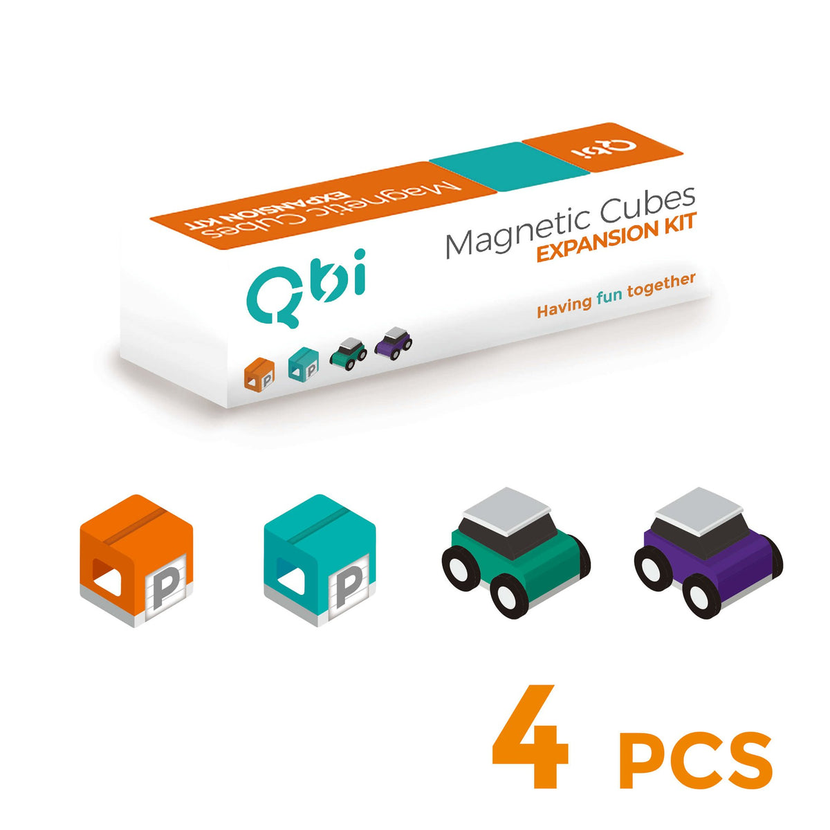 QbiToy Magnetic Cubes - Expansion Kit - 2 Cars 2 Garages - STEM Toys