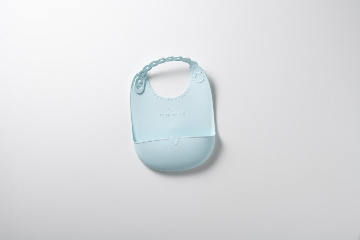 Miniware Roll &amp; Lock bib (Set of 2) - Silicone Bib in Aqua + Grey