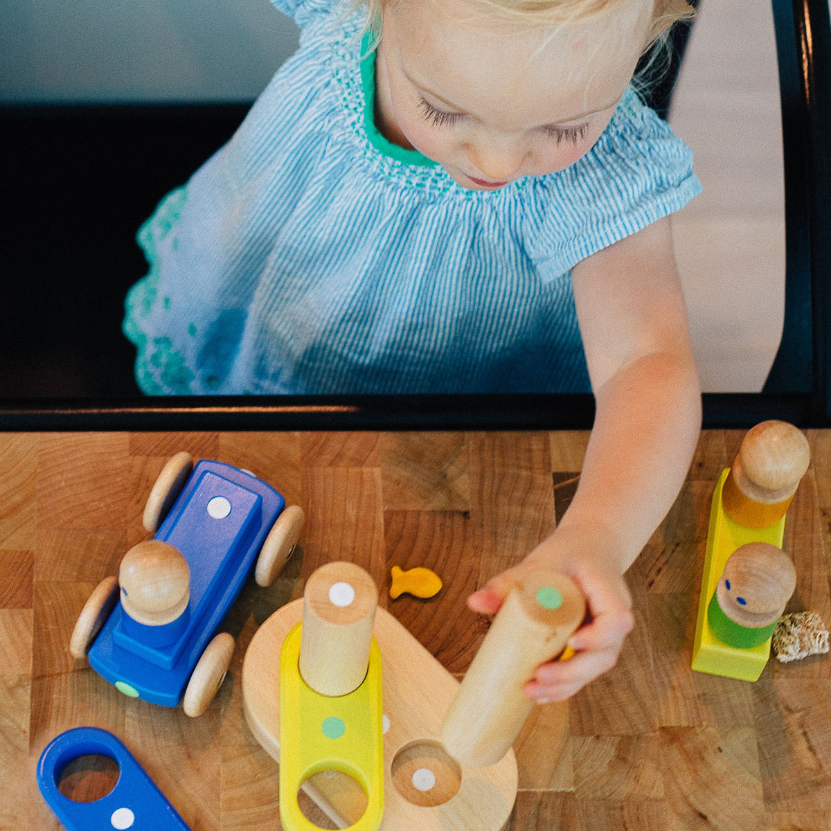 Tegu Floating Stacker Blue &amp; Green Magnetic Wooden Blocks