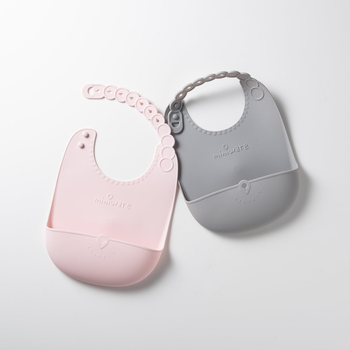 Miniware Roll &amp; Lock bib (Set of 2) - Silicone Bib in Cotton Candy + Grey