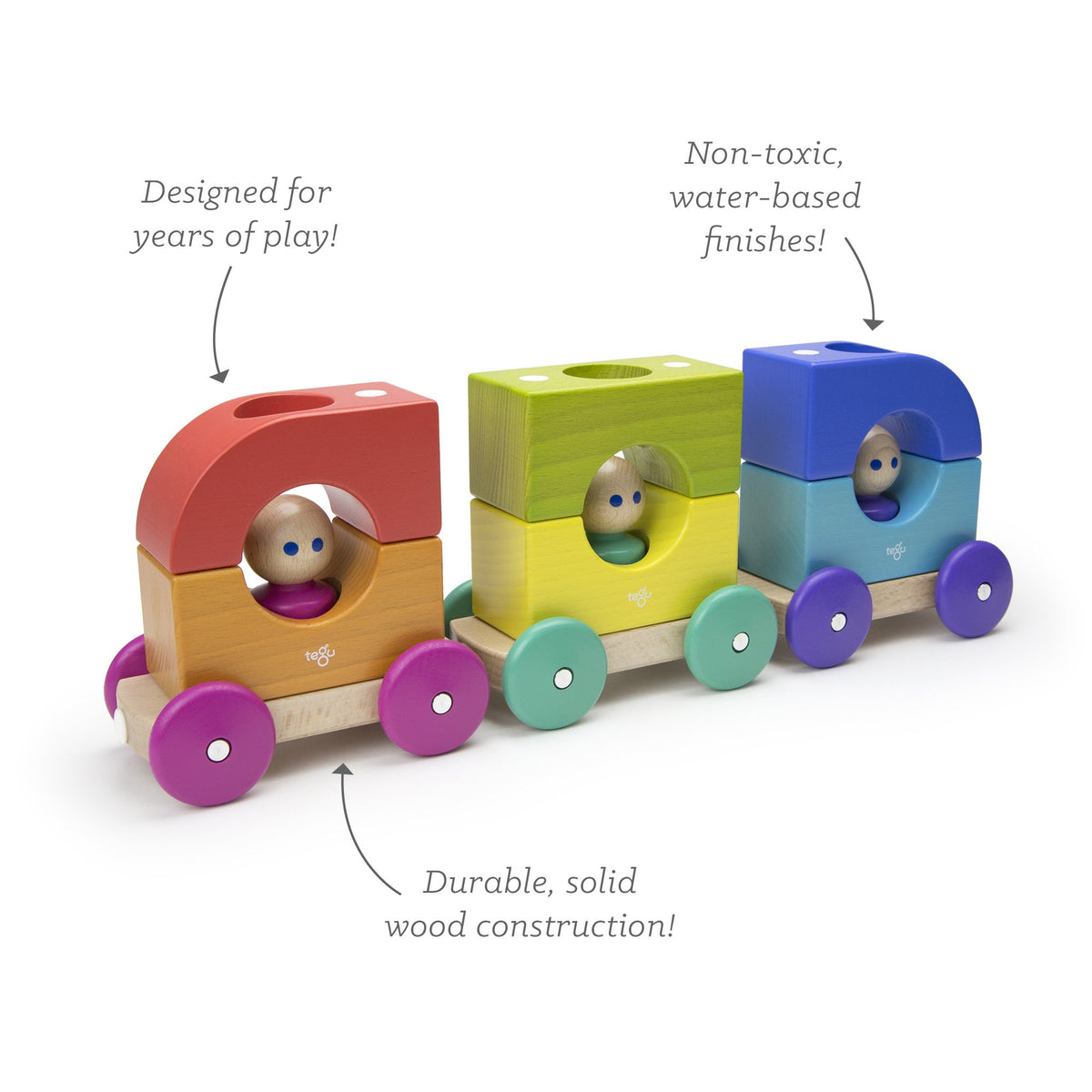 Tegu Tram Rainbow Magnetic Wooden Blocks