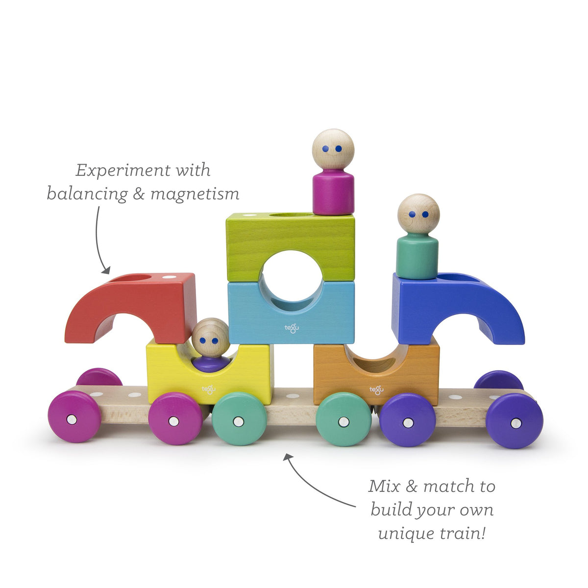 Tegu Tram Rainbow Magnetic Wooden Blocks
