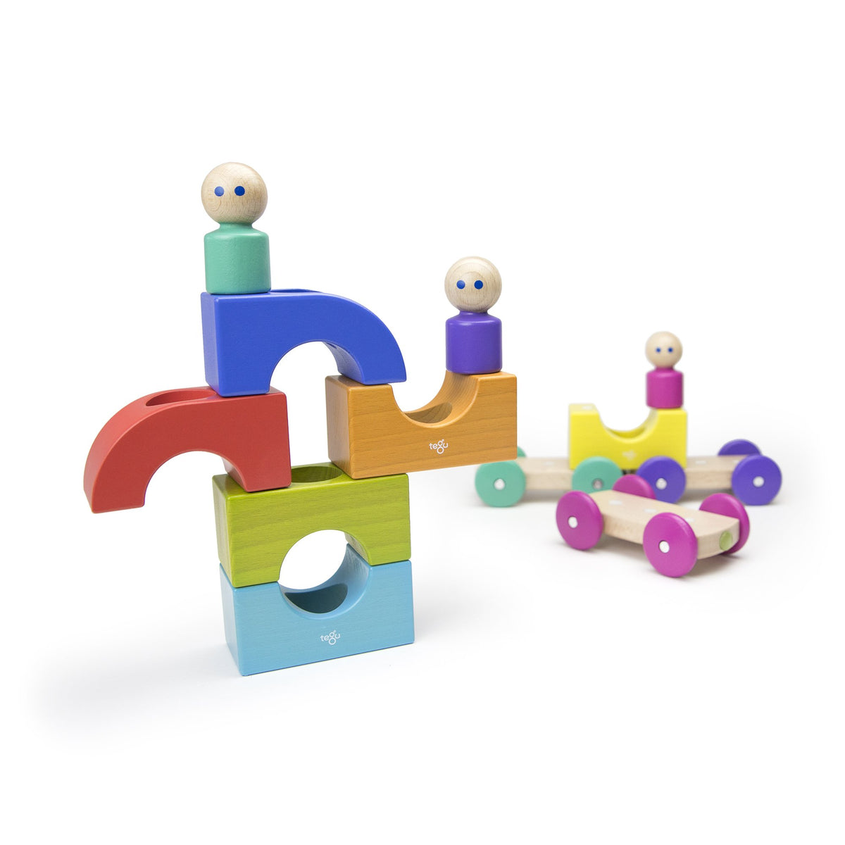 Tegu Tram Rainbow Magnetic Wooden Blocks