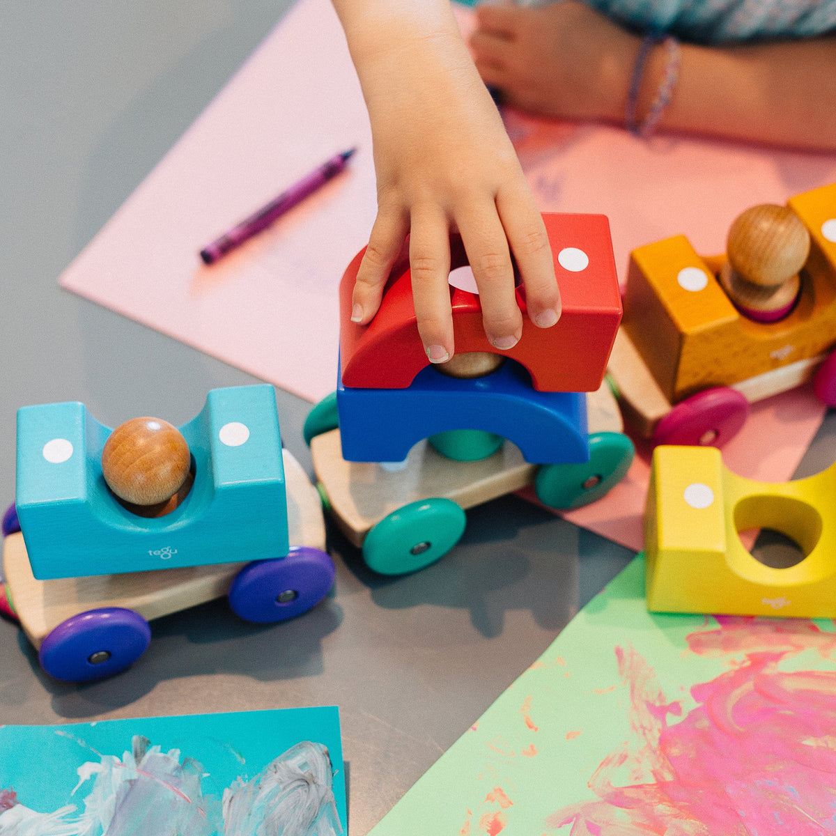 Tegu Tram Rainbow Magnetic Wooden Blocks