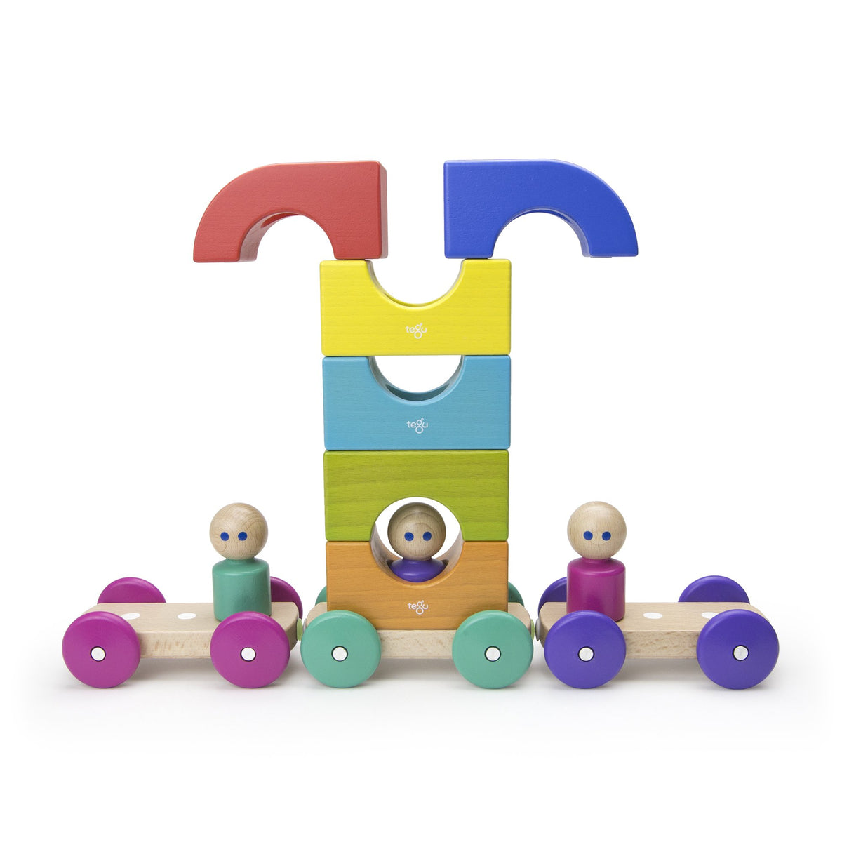 Tegu Tram Rainbow Magnetic Wooden Blocks