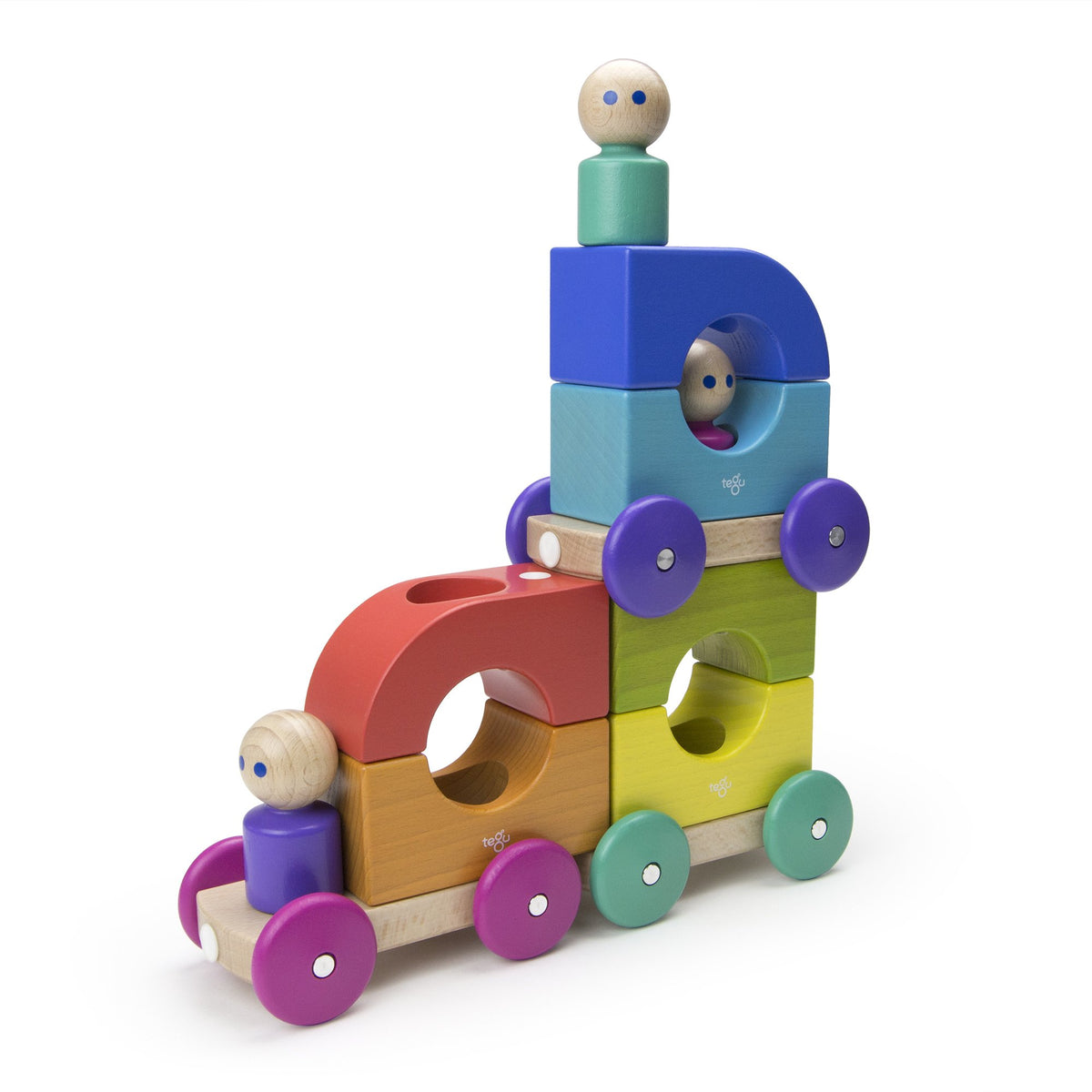 Tegu Tram Rainbow Magnetic Wooden Blocks