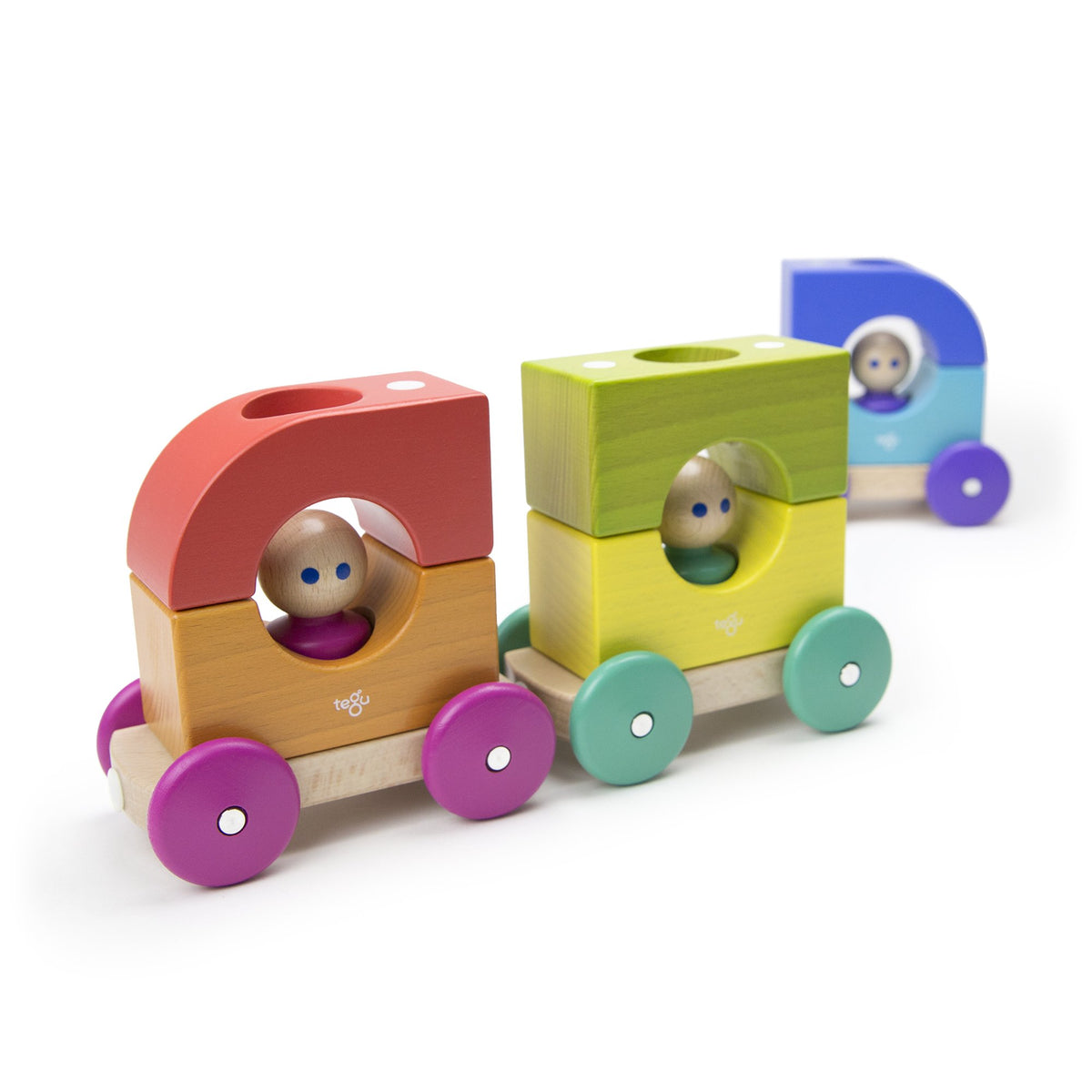 Tegu Tram Rainbow Magnetic Wooden Blocks