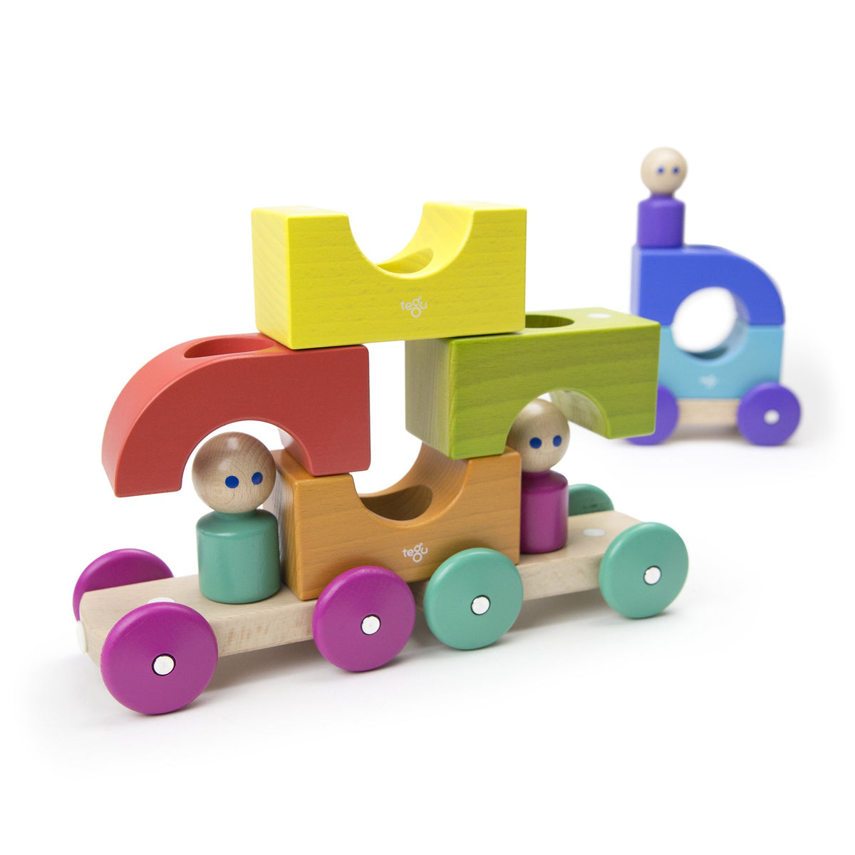 Tegu Tram Rainbow Magnetic Wooden Blocks