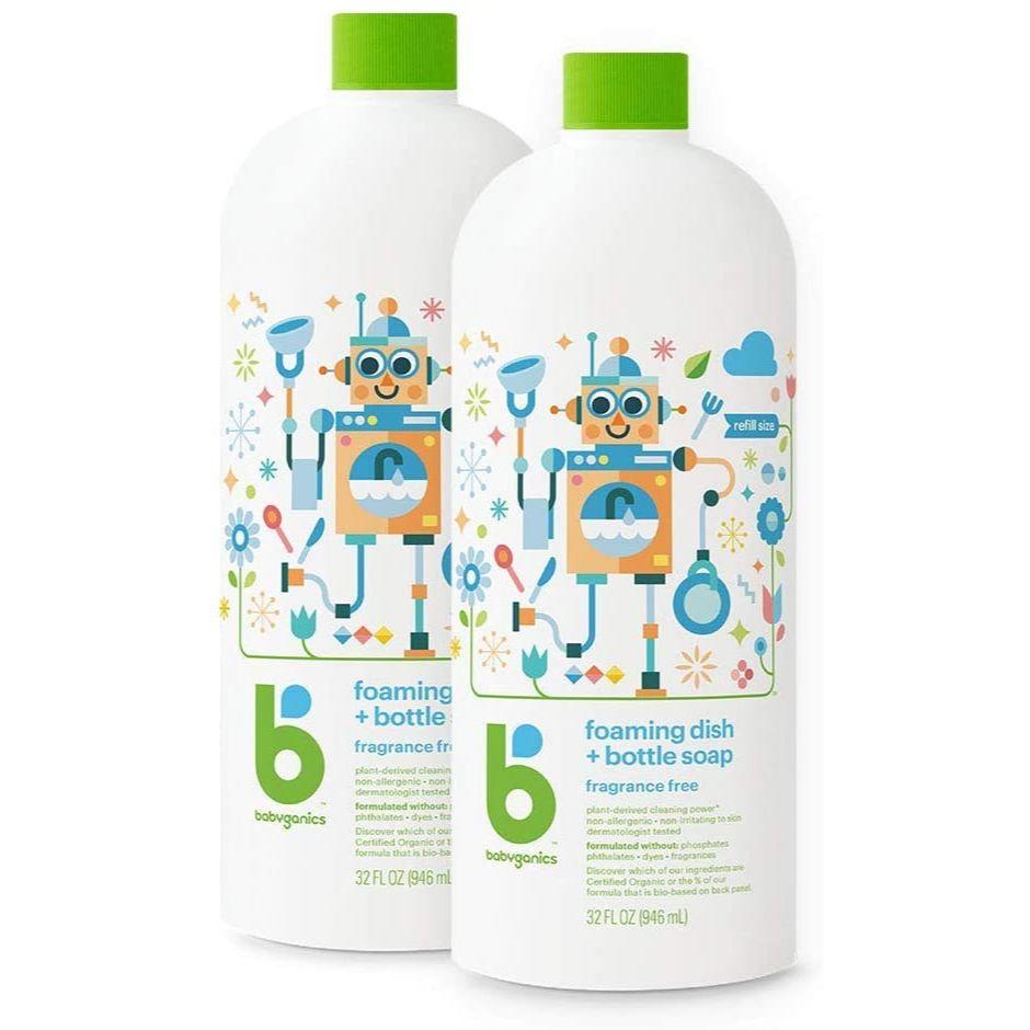 BabyGanics Dish &amp; Bottle Soap 946ml - Value Combo - Fragrance Free - 2pc