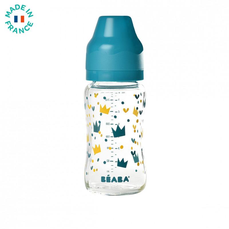 beaba-wide-neck-glass-bottle-240ml-yellow-blue-crown (1)