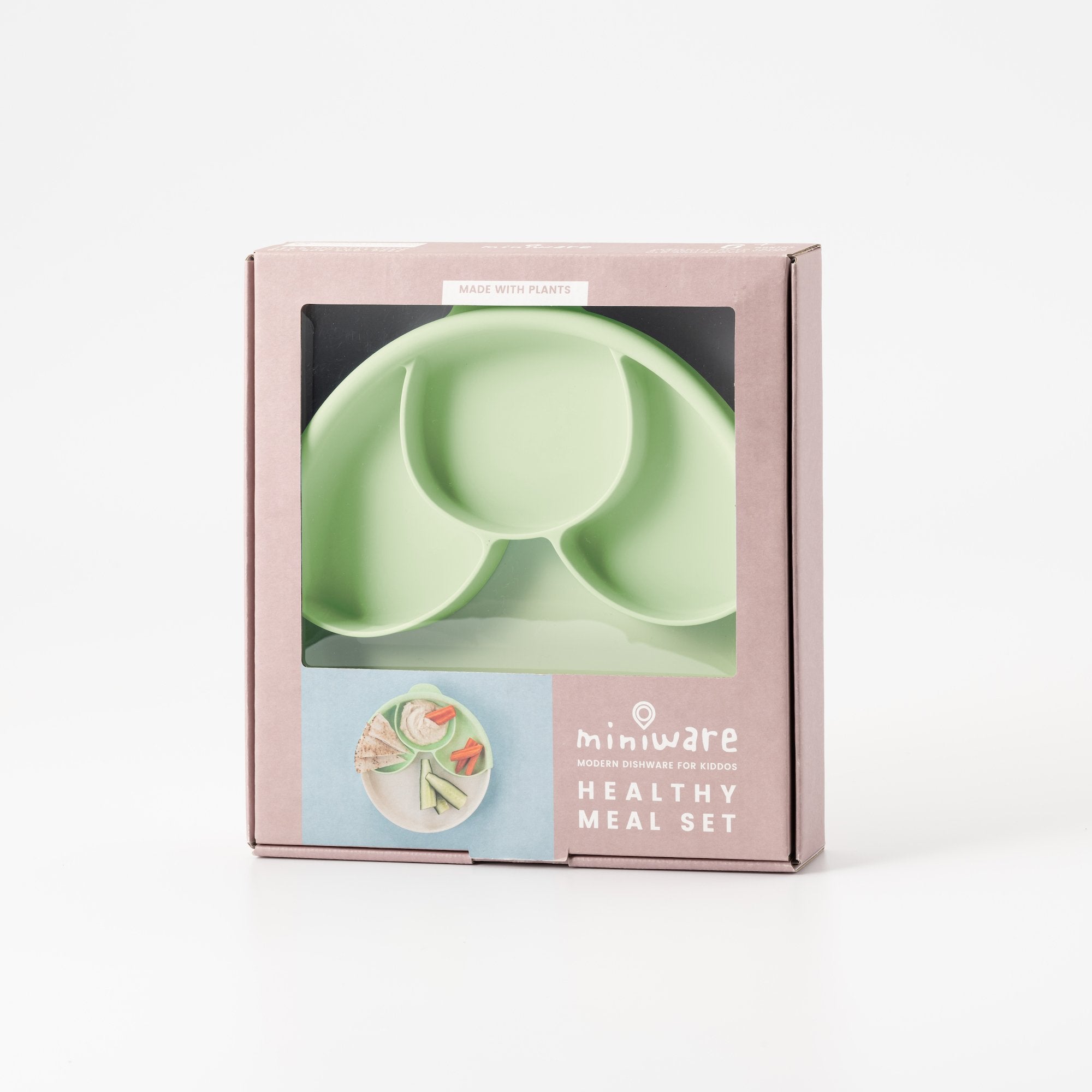 Miniware Healthy Meal Set - PLA Smart Divider Suction Plate + Silicone Divider in Key Lime