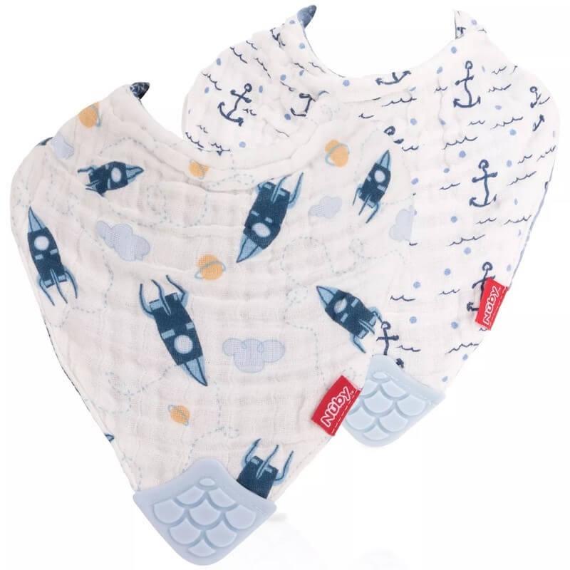 nuby-2pk-muslin-bandana-bibs-with-teether-rockets-&-nelsons-anchors-1