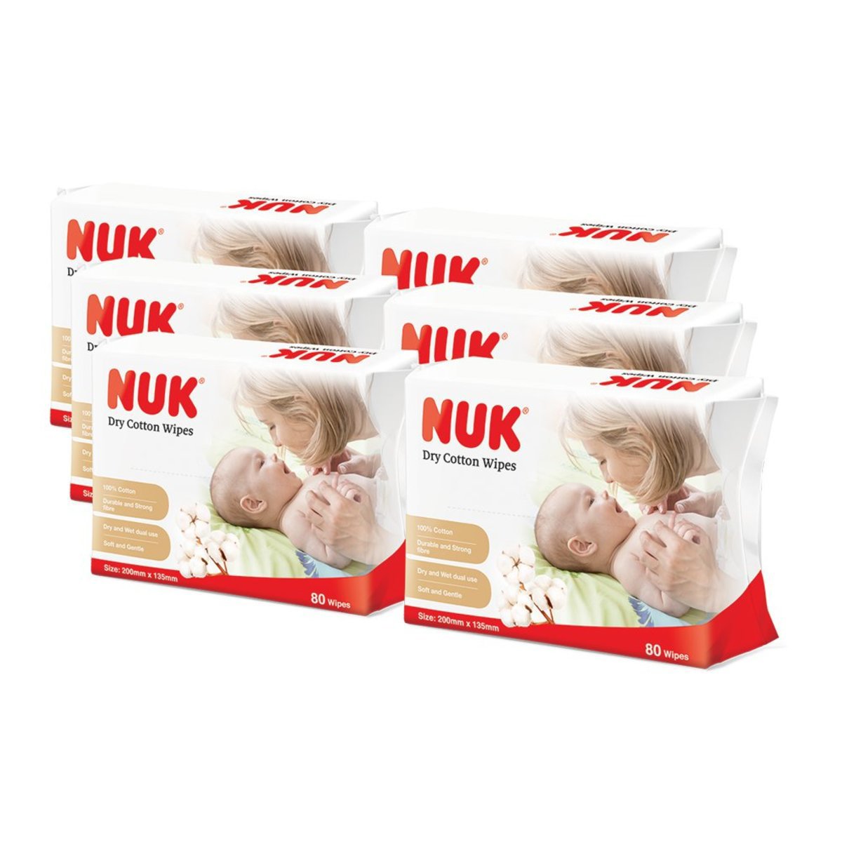 NUK Dry Cotton Wipes 80pc - 6 Packs