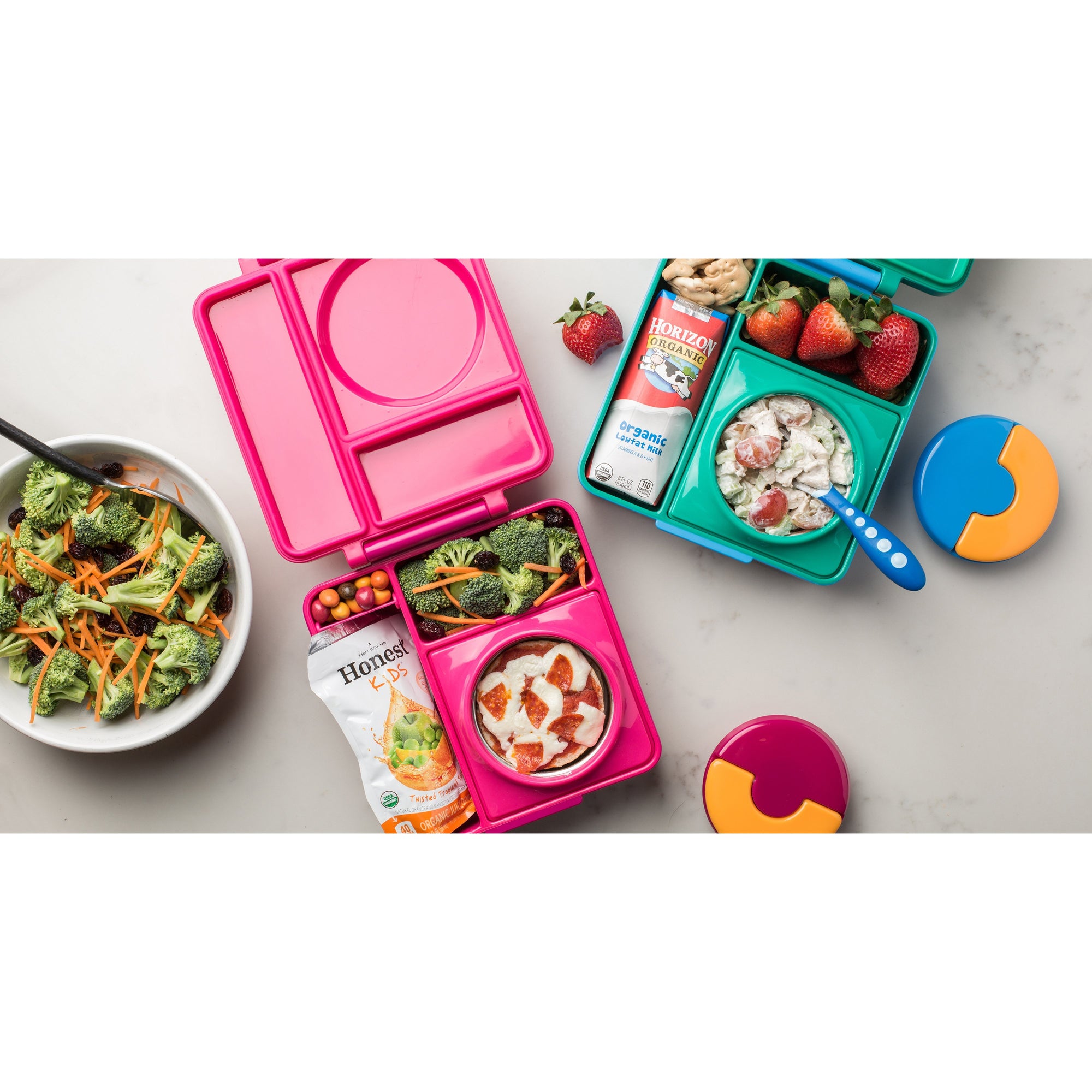 OmieBox Bento Box for Kids - Insulated Lunch Box with Leak Proof Thermos  Food Jar - 3 Compartments, Two Temperature Zones - (Meadow) (Single)