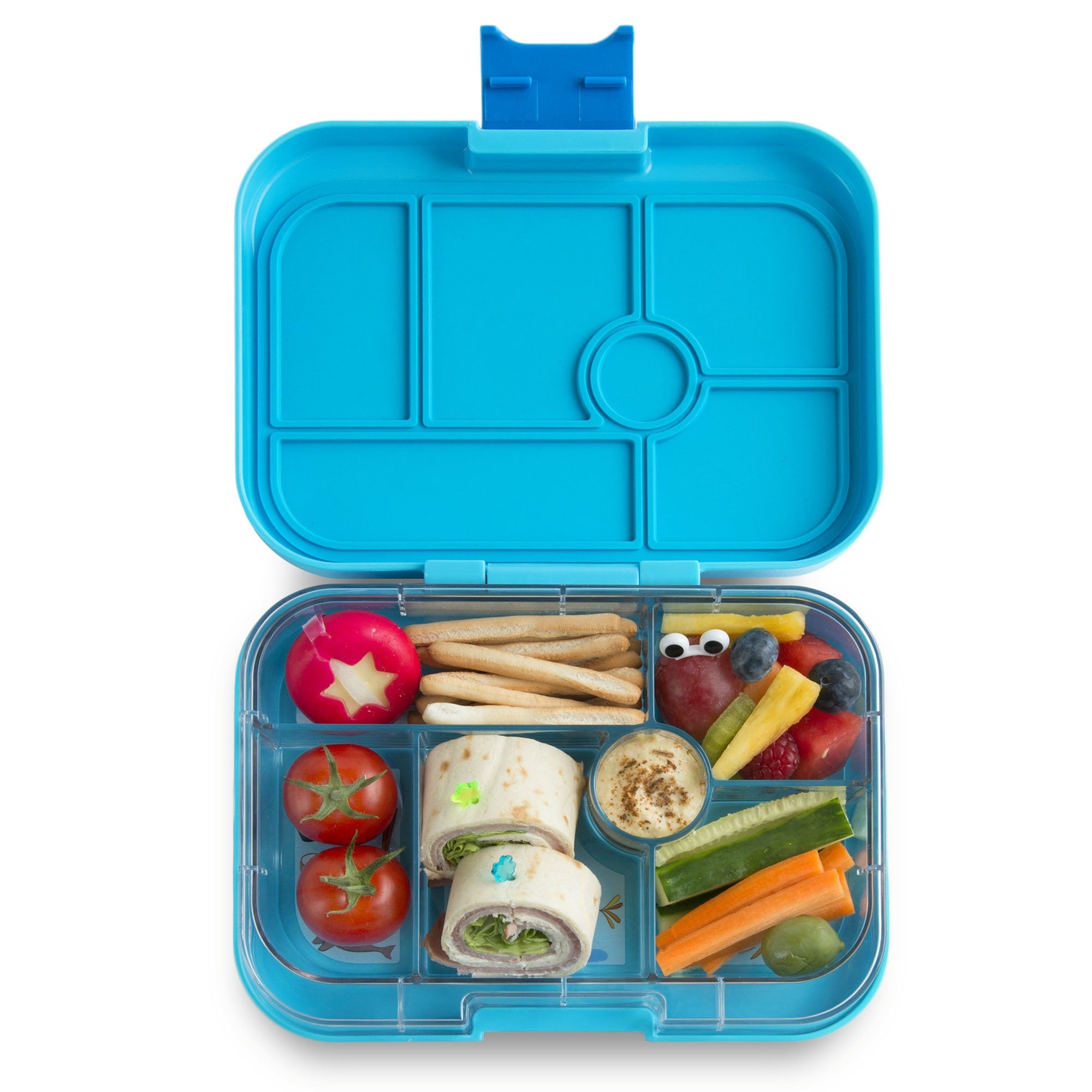 bento box blue fish Yumbox Original Blue Fish California Kids 6 Compartment Lunch Box
